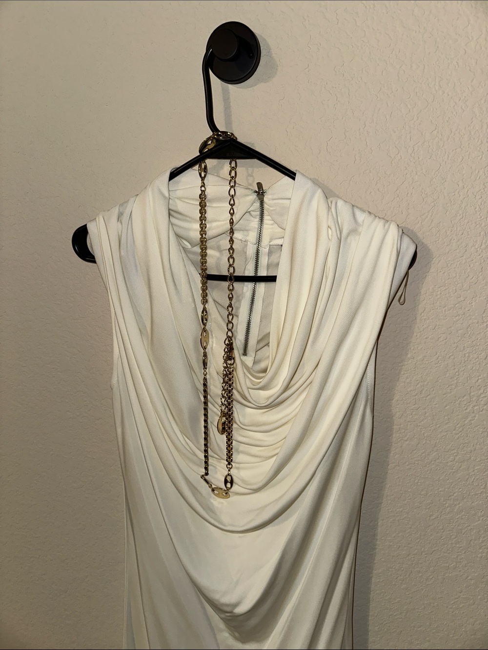 Guess by Marciano Ivory Draped Cowl Neck Dress